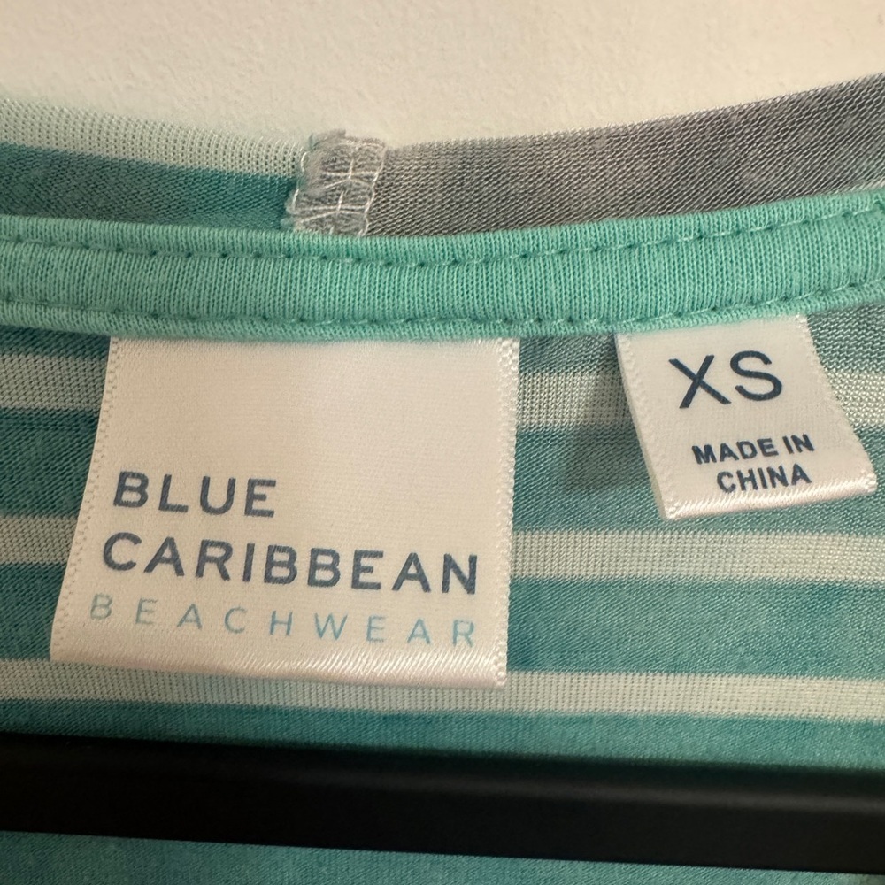 Blue Caribbean Beachwear Striped Hooded Swim Coverup - Picture 2 of 7